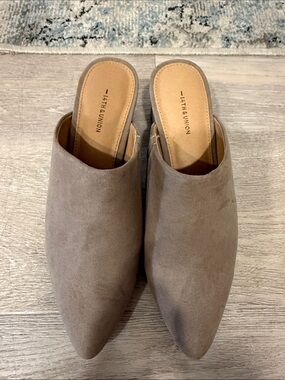 14th & Union Taupe Suede Pointed Slip-On Mules